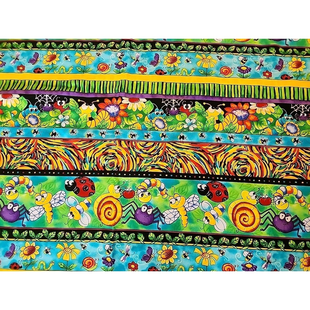 VTG Timeless Treasures Bugs Stripes 38" x 43" Bug Patt 6358 Fabrics Spiders Bees